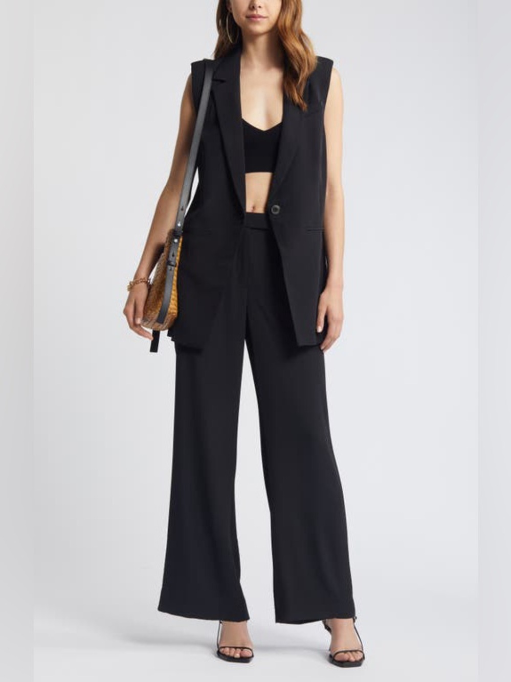 Open Edith Tailored Long Vest in Black Size XS NWT